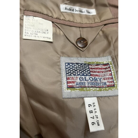 Vintage 80s Anne Pinkerton Suit Jacket Silk Cotton Beige‎ Shawl Collar 6 Career - Picture 4 of 6